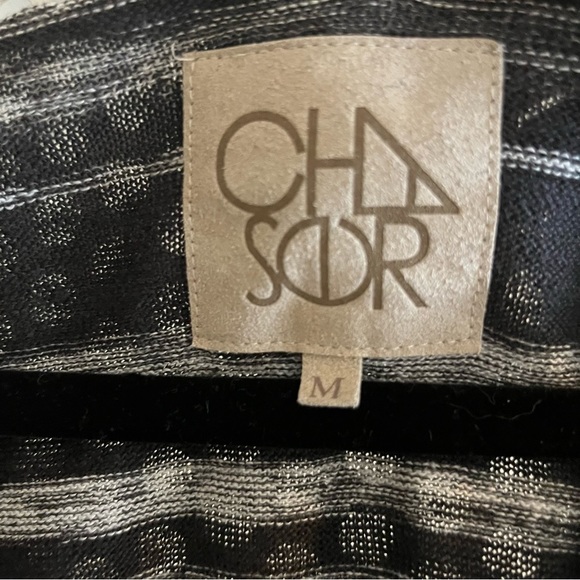 Chaser Lace-up Long-sleeve Knit Top Size Medium Black and off-white - Picture 2 of 8